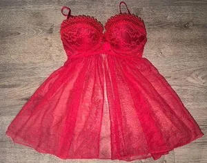 Victoria’s Secret Red Lacy Baby Doll Mini Lingerie Dress 34C thumbnail 1