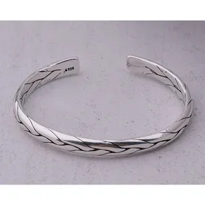 925‎ Sterling Silver Braided Cuff Bangle Bracelet Adjustable Open End thumbnail 8