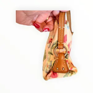 Fossil Floral‎ Canvas Baguette Shoulder Bag Leather Trim Y2K VTG Boho Feminine thumbnail 7