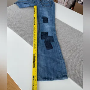 Set/2 MEK Denim Keros Skinny Super Bell Low Rise Flare Jeans Patchwork Dk Rinse thumbnail 13