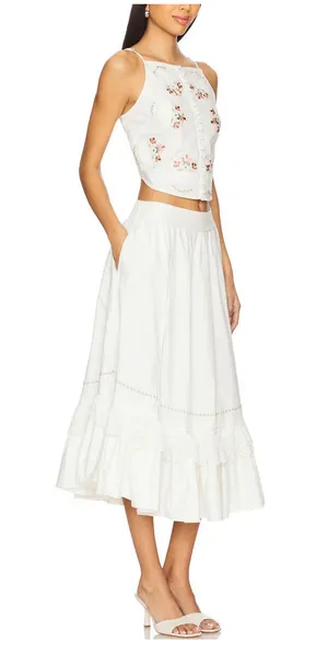 Free People Maeberrie Top & Skirt Set Coord Embroidered NWT Ivory Size Medium thumbnail 1