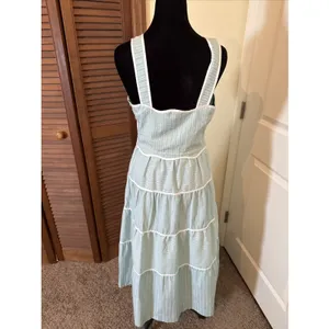 Adelyn Rae Cotton Tiered Maxi Dress Aqua Size Small thumbnail 4