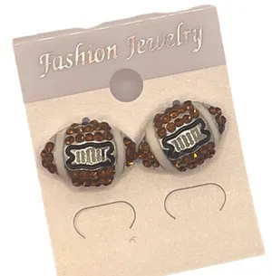 Football Post‎ Earrings Brown Rhinestone thumbnail 1