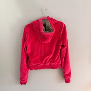Y2k Pink Victoria'S Secret Rhinestone Embellished Velour Fur Hood Zip Up Jacket thumbnail 7