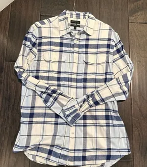 Banana Republic White and Blue Plaid Button-Down Shirt thumbnail 1