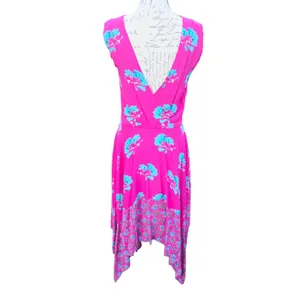 Maje 38G Rushia‎ Sleeveless Floral Print Dress Pink Blue Handkerchief Hem Small thumbnail 6