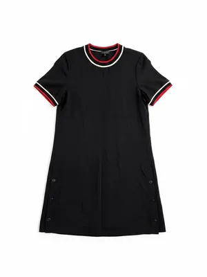 Rag & Bone Thatch‎ Crepe Shift Dress Black Stripe Snap Hem Medium thumbnail 2