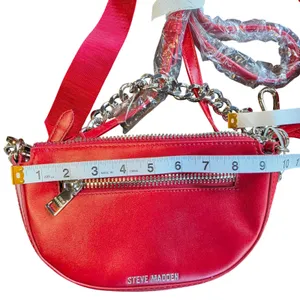 Steve Madden Red Vegan Leather Half Moon Crossbody‎ Bag with Logo Webbing Strap thumbnail 4