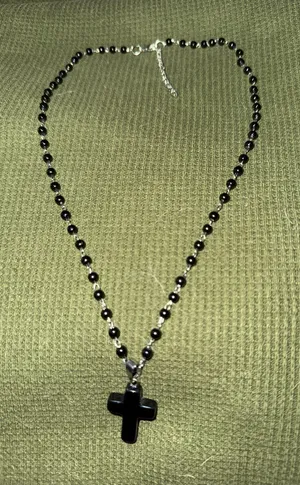 Black Beaded Cross Necklace - Unbranded Women's Jewelry thumbnail 1