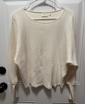 Cyrus Women's Cream Knit Batwing Soft Cozy Sweater Cabincore Large thumbnail 1