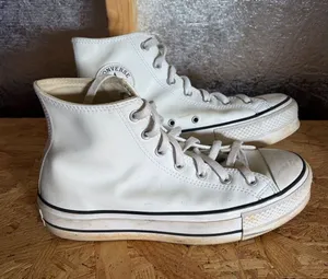 Converse White High-Top White Leather Sneakers women’s 10 thumbnail 1