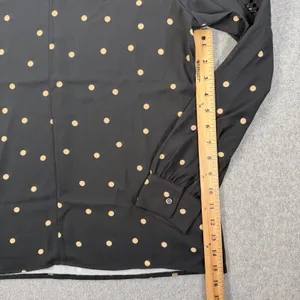 Ann Taylor Women's Medium Black Beige Polka Dot V-Neck Blouse Top Lace Trim New thumbnail 6