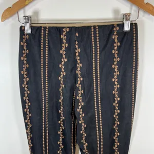 Honey Belle Womens Black Brown Floral Stripe Faux‎ Suede Flare Pants Size M Boho thumbnail 6