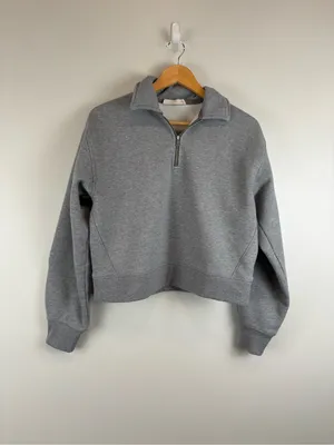 Everlane Luxe Fleece Zip Polo Women's Size Medium Heather Grey thumbnail 2