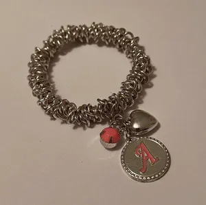 Women’s Stretchy Bracelet Silver Tone / Pink Initial / Letter A thumbnail 1