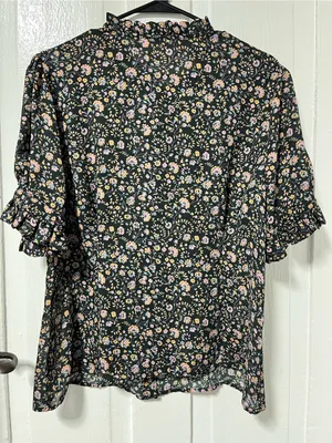 Selkie The Bistro button down Blouse in Ditsy Dark Green Floral Top thumbnail 3