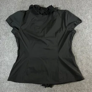 Ann Taylor LOFT Black Ruffle V-Neck Short Sleeve Blouse Top Size 14 thumbnail 2