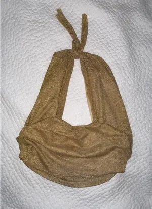 edikted Gold Shimmer Halter Cowl Neck Backless Top XS thumbnail 1
