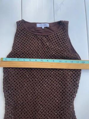 The Noli Shop Seraphina Brown Espresso Crochet Sleeveless Dress, Size S thumbnail 12