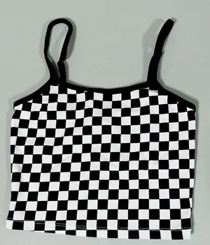 Black White Checkered Print Tank Crop Top Cami Camisole Shirt Tee Size XS 🖤🤍 thumbnail 1