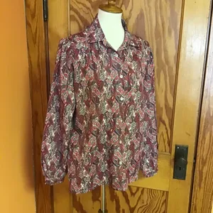 Vintage Paisley Button Up Blouse Boho Retro Long Sleeve Top Size L Relaxed Fit thumbnail 9