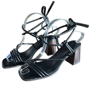 ASOS Sandals Size 7 Black Y2K Strappy Ankle Tie Block Heel Faux Leather thumbnail 4