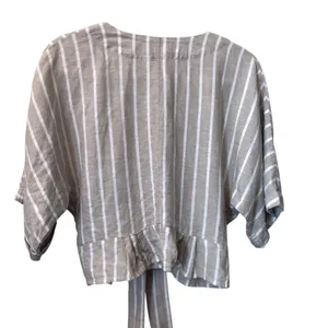 Happy x Nature Beige Tan Striped Linen Blouse Women’s Top Size Small thumbnail 3