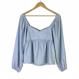 Banana Republic Puff Sleeve Top Womens S Blue Cotton Smocked Coquette Clean Girl thumbnail 3