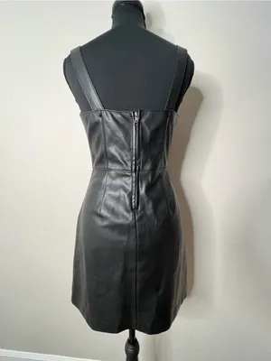 Abercrombie & Fitch Black Faux Leather Mini Dress Adjustable Goth Pinafore thumbnail 4