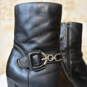 90s y2k Apostrophe black leather square toe block heel whimsigoth boots thumbnail 8