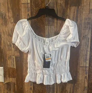 Planet Gold NWT women's ruffled cropped blouse size small bright white thumbnail 1
