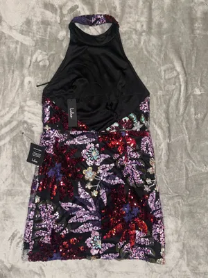 NWT Lulus Gorgeous Shine Black Multi Floral Sequin Backless Mini Dress thumbnail 5