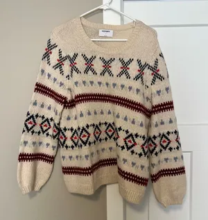 Old Navy Cream and Red Crew Neck Sweater with Nordic Pattern thumbnail 1
