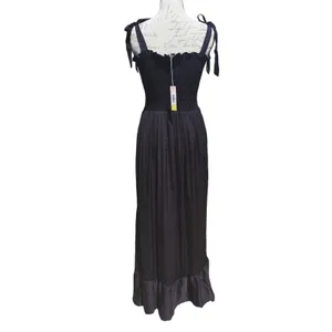SUMMERSALT NWT The Sliky‎ Luxe Smocked Maxi Dress Black Tie Strap Medium thumbnail 7