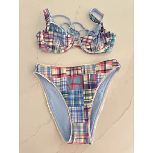 ABERCROMBIE & FITCH Reversible Bikini Top & Bottoms in Blue Plaid Size XS thumbnail 5