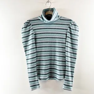 Maeve Anthropologie Puff Long Sleeve Striped Turtleneck Top Blue Medium thumbnail 2