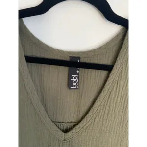 bobi olive‎ green V-neck gauze cotton shift dress size small thumbnail 2