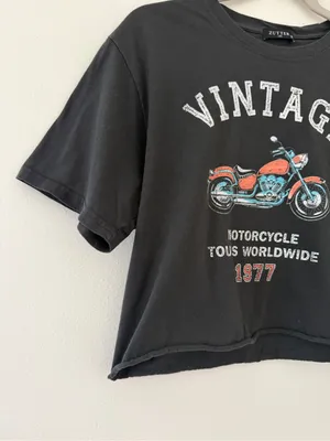 Zutter Vintage Graphics Grunge Revival Motorcycle 100% Cotton Cropped Tee medium thumbnail 3