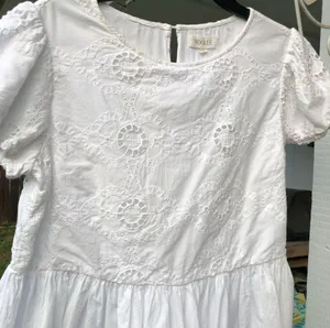 Roolee White Cotton Eyelet Puff Sleeve Blouse M thumbnail 3