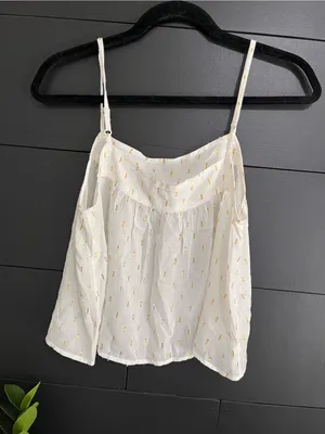 AERIE Gold & Cream Flowy Whimsical Sheer Linen Tank Top Women’s Sz XS EUC thumbnail 3