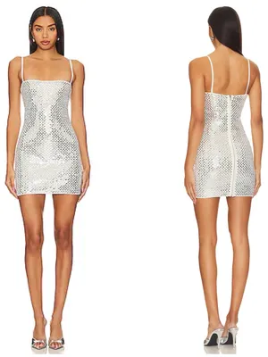 Retrofête NEW Avanya Knit Mirror Crystal Sequin Embellished White Mini Dress S thumbnail 4