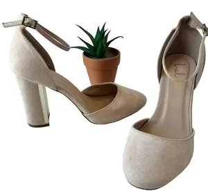 Lulu's Ankle Strap Block Heels Womens Shoes Size 9 Blush Pink Gold Faux Suede thumbnail 1