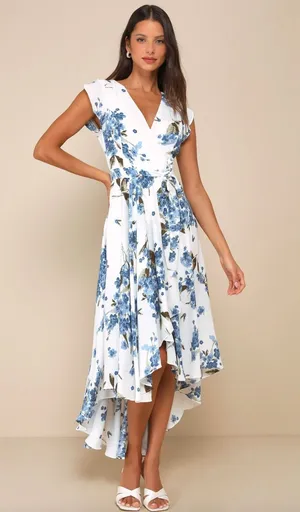 Lulus French Countryside White Floral Print High Low Dress Cocktail Small NWT thumbnail 1