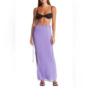 NWT House Of CB Maxi Skirt Amalfi Violet Cut Out Mermaid Vacation Beach Flowy thumbnail 6