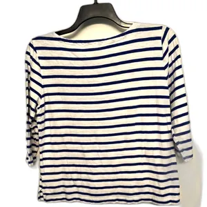 J.Crew Pineapple Stripe Top L Blue White Nautical Embroidered Cotton Shirt thumbnail 4