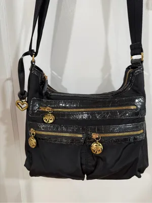 Y2K Brighton Black Crossbody Bag with Gold Hardware and leather/ leopard design thumbnail 2