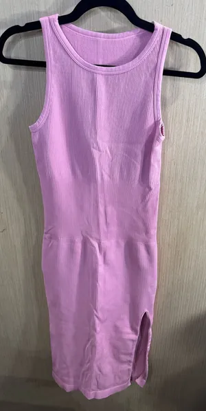 OQQ Sleeveless Ribbed Pink Midi Dress with Side Slit Size Medium thumbnail 1