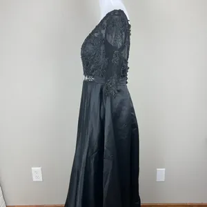 Formal Gown‎ Dress 10 Black Floral Applique Beaded A-Line Evening Whimsigoth thumbnail 13