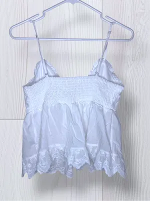 REBELLION Again White Eyelet Embroidered Babydoll Cami Top | Size M thumbnail 4