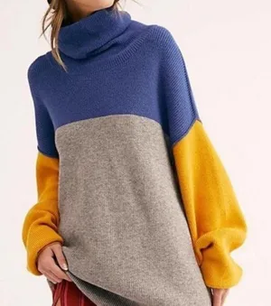 Free People Softly Structured Colorblock Oversized Turtleneck Sweater Medium thumbnail 1
